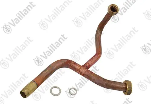 Vaillant Rohr mit gebogenem Design und zwei Anschlussenden. Ein O-Ring ist ebenfalls abgebildet.